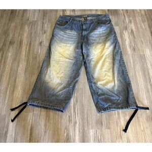 Y2K Men's Skate Jean Long Jorts Distressed Wide Leg 90s Streetwear Sz38 212 NYC